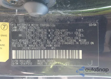 2006 Toyota Highlander Hybrid Limited V6 из США, поврежденный, VIN JTEEW21A960027709